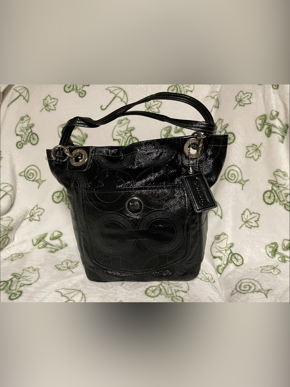 Coach Black Patent Leather Signature Hobo Shoulder Bag/ like new